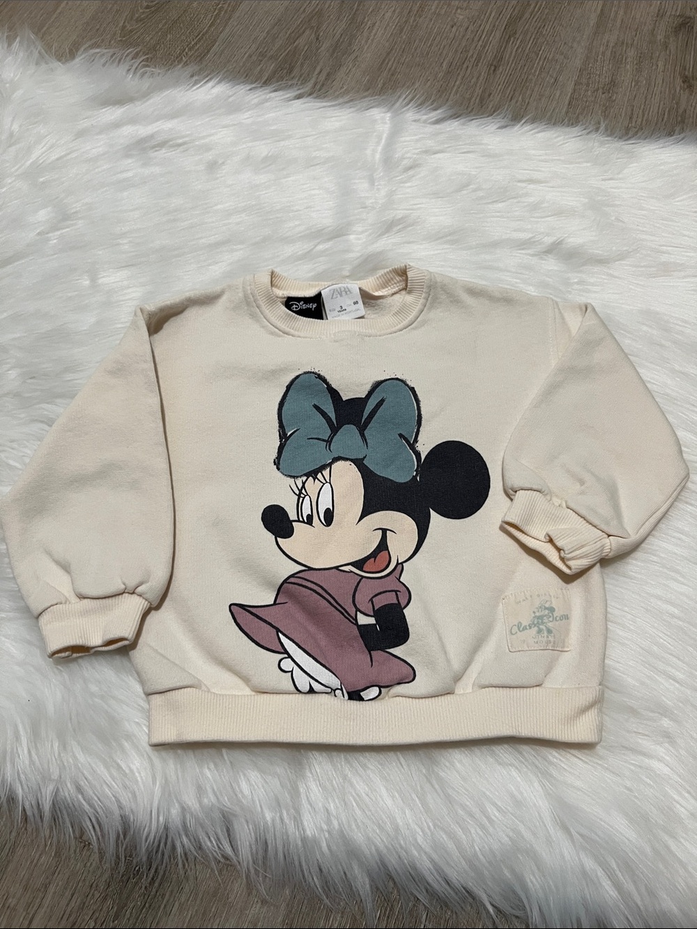 Zara x Disney Minnie Mouse Crewneck Sweatshirt Cream Size 3